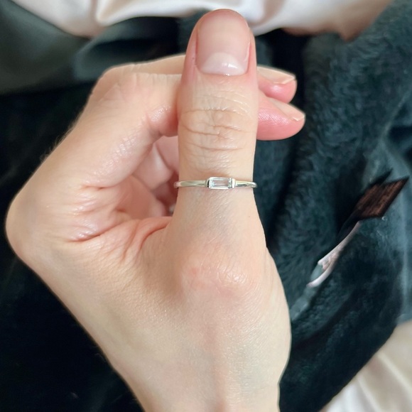 Minimalist Emerald Cut Gem Rectangle Sterling Silver Stacking Ring - Picture 3 of 15